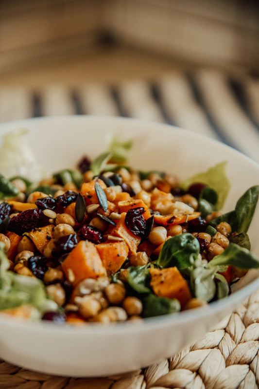 Roasted sweet potato chickpea salad