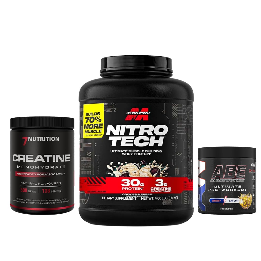 Nitrotech whey 1.8kg + 7Nutrition Creatine 100 Serv + ABE Pre Workout 30 Serv ( Combo )