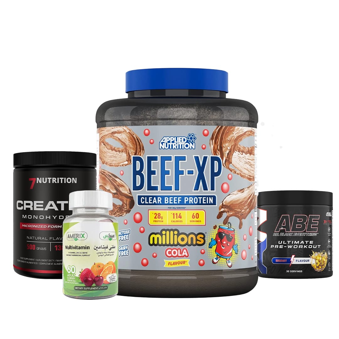 Beef-XP 1.8kg + ABE Pre Workout 30 SERV + 7 Nutrition Creatine 100 serv + Amerix Multivitamin 60 Gummies( Combo )