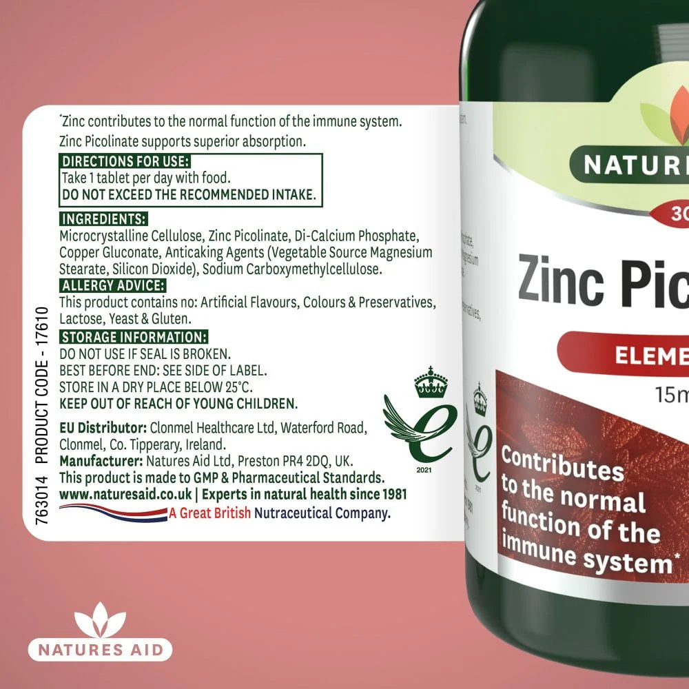 Natures Aid Zinc Picolinate 15mg 30 tablets