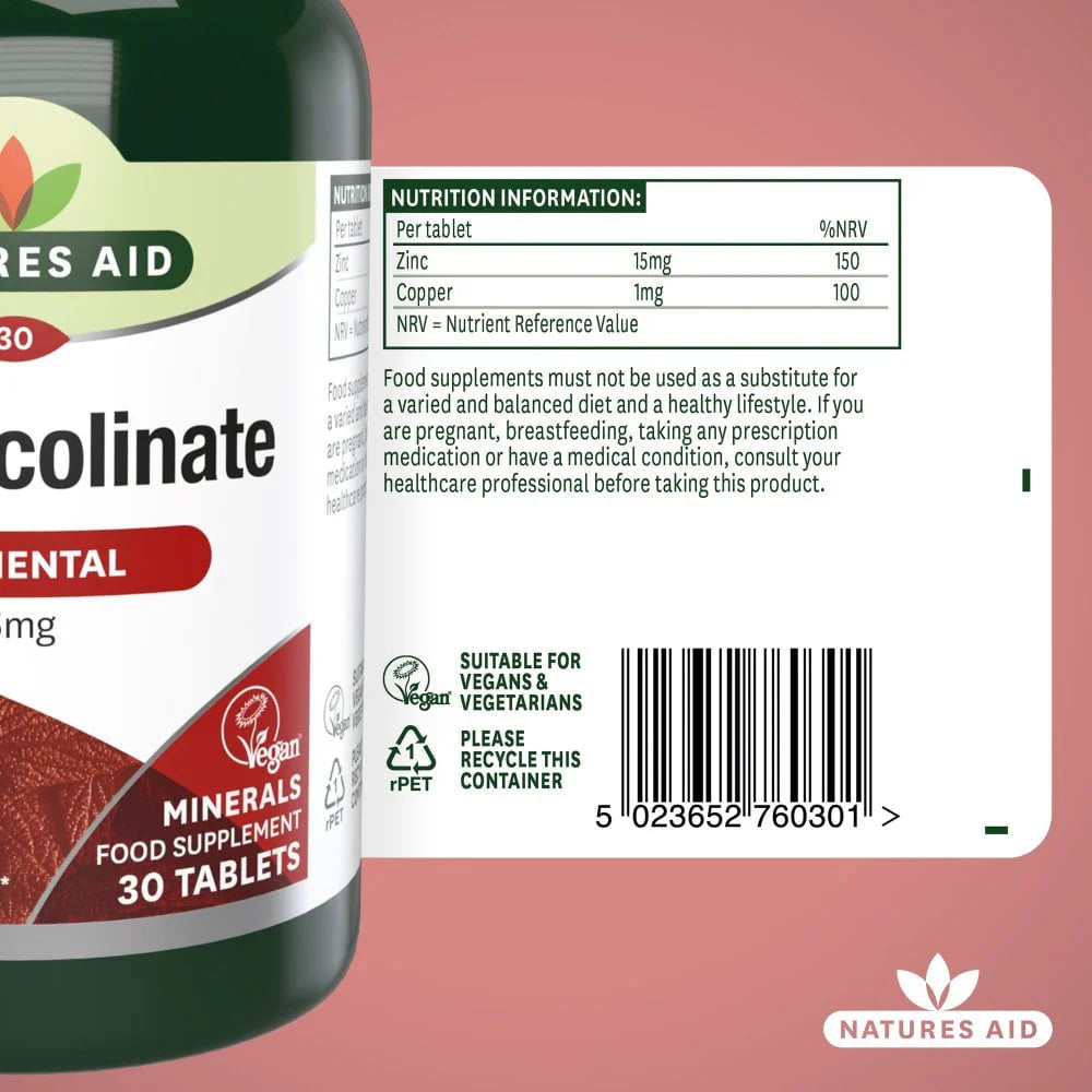 Natures Aid Zinc Picolinate 15mg 30 tablets